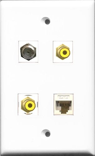 RiteAV - 2 Port RCA Yellow and 1 Port Coax Cable TV- F-Type and 1 Port Cat6 Ethernet White Wall Plate