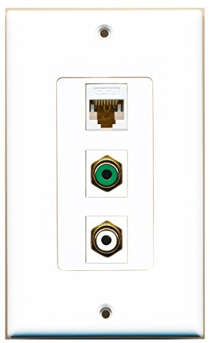 RiteAV - 1 Port RCA White and 1 Port RCA Green and 1 Port Cat6 Ethernet White Decorative Wall Plate Decorative