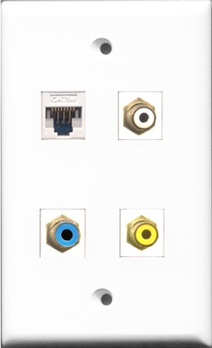 RiteAV 1 Port RCA White and 1 Port RCA Yellow and 1 Port RCA Blue and 1 Port Cat5e Ethernet White Wall Plate