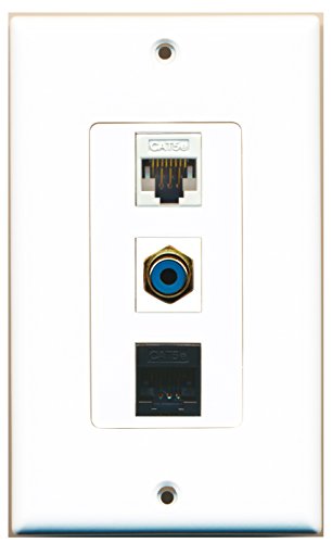 RiteAV - 1 Port RCA Blue and 1 Port Cat5e Ethernet White and 1 Port Cat5e Ethernet Black Decorative Wall Plate Decorative