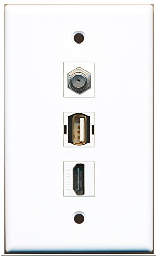 RiteAV - 1 Port HDMI and 1 Port Coax Cable TV- F-Type and 1 Port USB A-A Wall Plate