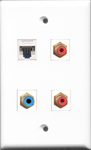 RiteAV - 2 Port RCA Red and 1 Port RCA Blue and 1 Port Cat5e Ethernet White Wall Plate