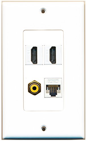 RiteAV - 2 Port HDMI 1 Port RCA Yellow 1 Port Cat5e Ethernet White Wall Plate Decorative