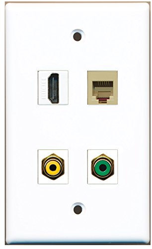RiteAV - 1 Port HDMI 1 Port RCA Yellow 1 Port RCA Green 1 Port Phone RJ11 RJ12 Beige Wall Plate