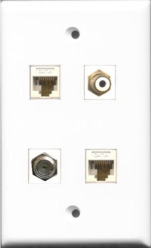 RiteAV 1 Port RCA White and 1 Port Coax Cable TV- F-Type 2 Port Cat6 Ethernet White Wall Plate