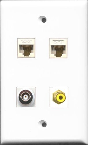 RiteAV 1 Port RCA Yellow and 1 Port BNC 2 Port Cat6 Ethernet White Wall Plate