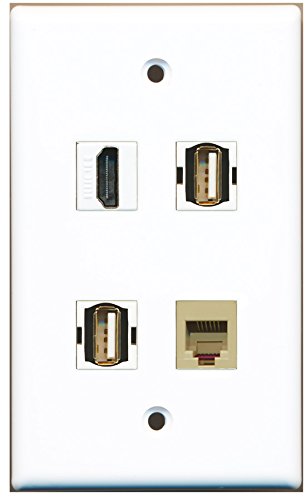 RiteAV - 1 Port HDMI 2 Port USB A-A 1 Port Phone RJ11 RJ12 Beige Wall Plate