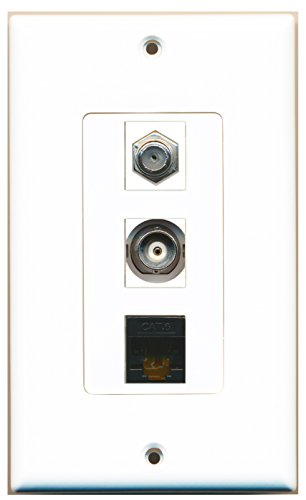 RiteAV - 1 Port Coax Cable TV- F-Type and 1 Port BNC and 1 Port Cat6 Ethernet Black Decorative Wall Plate Decorative