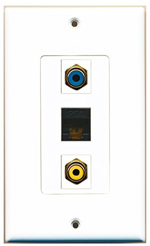 RiteAV - 1 Port RCA Yellow and 1 Port RCA Blue and 1 Port Cat6 Ethernet Black Decorative Wall Plate Decorative