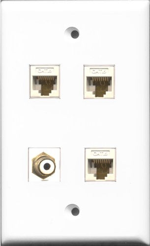 RiteAV 1 Port RCA White 3 Port Cat6 Ethernet White Wall Plate