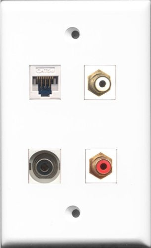 RiteAV 1 Port RCA Red and 1 Port RCA White and 1 Port 3.5mm and 1 Port Cat5e Ethernet White Wall Plate