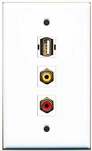 RiteAV - 1 Port RCA Red and 1 Port RCA Yellow and 1 Port USB A-A Wall Plate