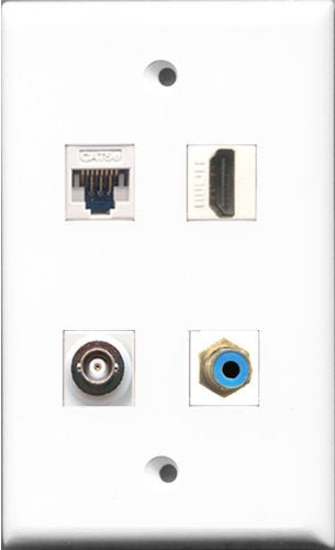 RiteAV - 1 Port HDMI and 1 Port RCA Blue and 1 Port BNC and 1 Port Cat5e Ethernet White Wall Plate