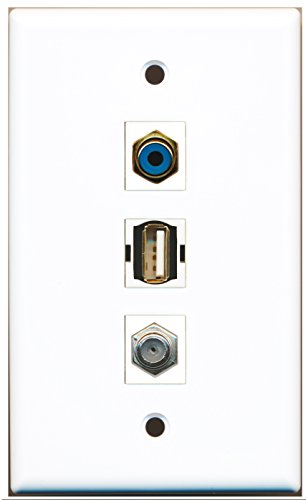 RiteAV - 1 Port RCA Blue and 1 Port Coax Cable TV- F-Type and 1 Port USB A-A Wall Plate