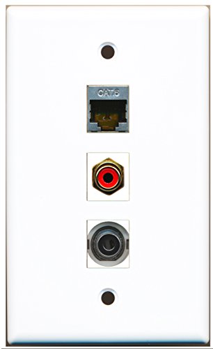 RiteAV - 1 Port RCA Red and 1 Port Shielded Cat6 Ethernet and 1 Port 3.5mm Wall Plate