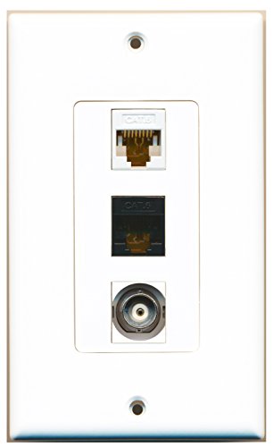 RiteAV - 1 Port BNC and 1 Port Cat6 Ethernet White and 1 Port Cat6 Ethernet Black Decorative Wall Plate Decorative