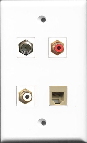 RiteAV 1 Port RCA Red and 1 Port RCA White and 1 Port Coax Cable TV- F-Type and 1 Port Phone RJ11 RJ12 Beige Wall Plate