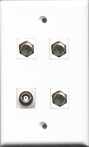 RiteAV - 3 Port Coax Cable TV- F-Type and 1 Port BNC Wall Plate