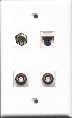 RiteAV 1 Port Coax Cable TV- F-Type 2 Port BNC and 1 Port Cat5e Ethernet White Wall Plate