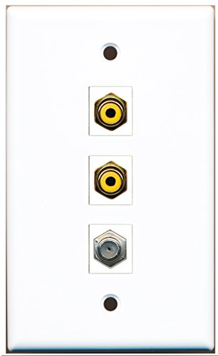 RiteAV - 2 Port RCA Yellow and 1 Port Coax Cable TV- F-Type Wall Plate