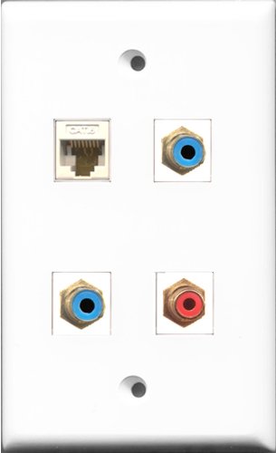 RiteAV 1 Port RCA Red 2 Port RCA Blue and 1 Port Cat6 Ethernet White Wall Plate