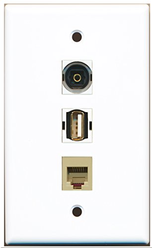 RiteAV - 1 Port USB A-A and 1 Port Phone RJ11 RJ12 Beige and 1 Port Toslink Wall Plate