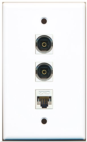 RiteAV - 2 Port Toslink and 1 Port Cat5e Ethernet White Wall Plate