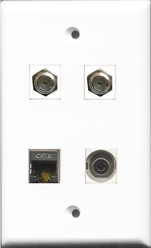RiteAV - 2 Port Coax Cable TV- F-Type and 1 Port Shielded Cat6 Ethernet and 1 Port 3.5mm Wall Plate
