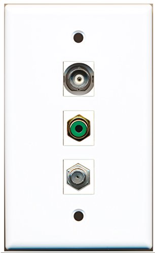 RiteAV - 1 Port RCA Green and 1 Port Coax Cable TV- F-Type and 1 Port BNC Wall Plate