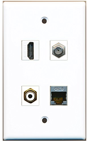RiteAV - 1 Port HDMI 1 Port RCA White 1 Port Coax Cable TV- F-Type 1 Port Shielded Cat6 Ethernet Wall Plate