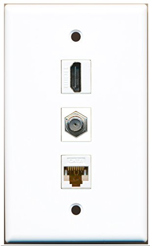 RiteAV - 1 Port HDMI and 1 Port Coax Cable TV- F-Type and 1 Port Cat6 Ethernet White Wall Plate