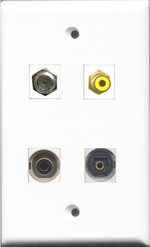 RiteAV 1 Port RCA Yellow and 1 Port Coax Cable TV- F-Type and 1 Port Toslink and 1 Port 3.5mm Wall Plate