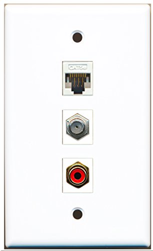 RiteAV - 1 Port RCA Red and 1 Port Coax Cable TV- F-Type and 1 Port Cat5e Ethernet White Wall Plate