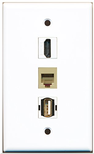 RiteAV - 1 Port HDMI and 1 Port USB A-A and 1 Port Phone RJ11 RJ12 Beige Wall Plate