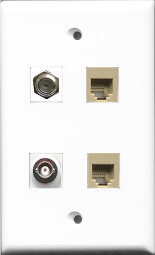 RiteAV 1 Port Coax Cable TV- F-Type 2 Port Phone RJ11 RJ12 Beige and 1 Port BNC Wall Plate