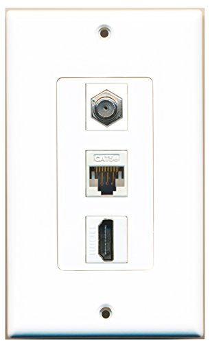 RiteAV - 1 Port HDMI and 1 Port Coax Cable TV- F-Type and 1 Port Cat5e Ethernet White Decorative Wall Plate