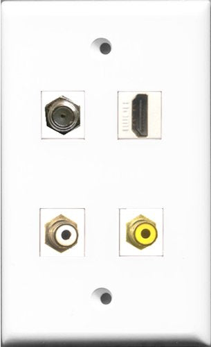 RiteAV 1 Port HDMI and 1 Port RCA White and 1 Port RCA Yellow and 1 Port Coax Cable TV- F-Type Wall Plate