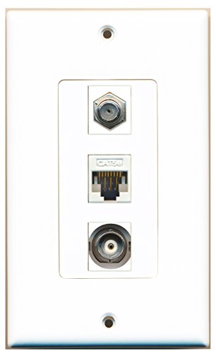RiteAV - 1 Port Coax Cable TV- F-Type and 1 Port BNC and 1 Port Cat5e Ethernet White Decorative Wall Plate