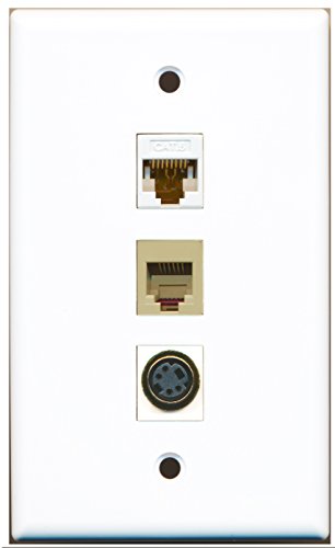 RiteAV - 1 Port Phone RJ11 RJ12 Beige and 1 Port S-Video and 1 Port Cat6 Ethernet White Wall Plate