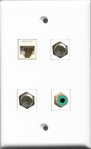 RiteAV 1 Port RCA Green 2 Port Coax Cable TV- F-Type and 1 Port Cat6 Ethernet White Wall Plate