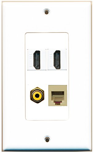 RiteAV - 2 Port HDMI 1 Port RCA Yellow 1 Port Phone RJ11 RJ12 Beige Wall Plate Decorative