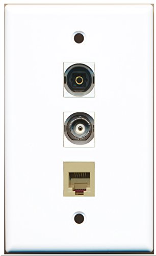 RiteAV - 1 Port Phone RJ11 RJ12 Beige and 1 Port Toslink and 1 Port BNC Wall Plate