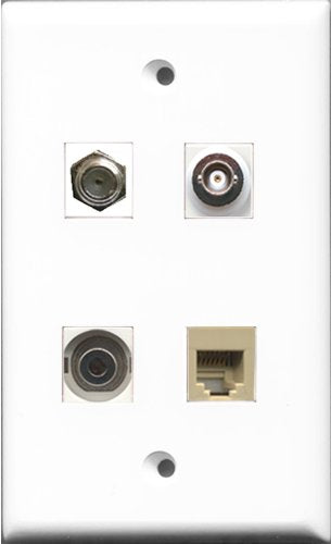 RiteAV 1 Port Coax Cable TV- F-Type and 1 Port Phone RJ11 RJ12 Beige and 1 Port 3.5mm and 1 Port BNC Wall Plate