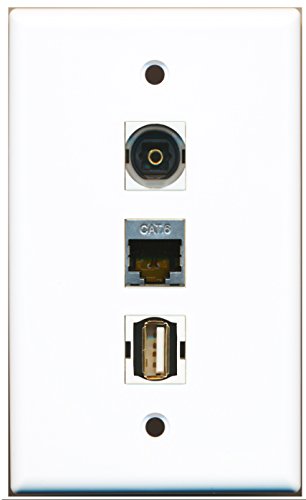 RiteAV - 1 Port USB A-A and 1 Port Shielded Cat6 Ethernet and 1 Port Toslink Wall Plate