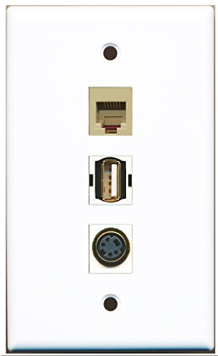 RiteAV - 1 Port USB A-A and 1 Port Phone RJ11 RJ12 Beige and 1 Port S-Video Wall Plate