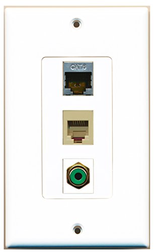 RiteAV - 1 Port RCA Green and 1 Port Phone RJ11 RJ12 Beige and 1 Port Shielded Cat6 Ethernet Decorative Wall Plate Decorative
