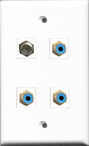 RiteAV - 3 Port RCA Blue and 1 Port Coax Cable TV- F-Type Wall Plate