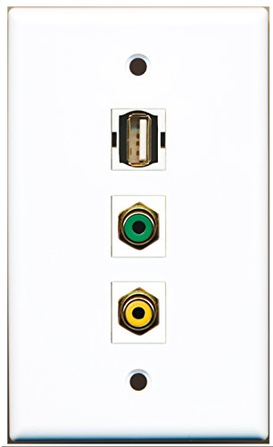 RiteAV - 1 Port RCA Yellow and 1 Port RCA Green and 1 Port USB A-A Wall Plate