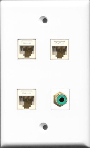 RiteAV 1 Port RCA Green 3 Port Cat6 Ethernet White Wall Plate