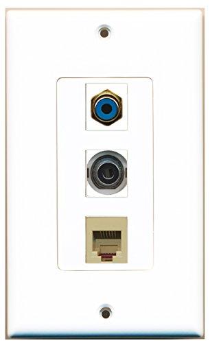 RiteAV - 1 Port RCA Blue and 1 Port Phone RJ11 RJ12 Beige and 1 Port 3.5mm Decorative Wall Plate Decorative